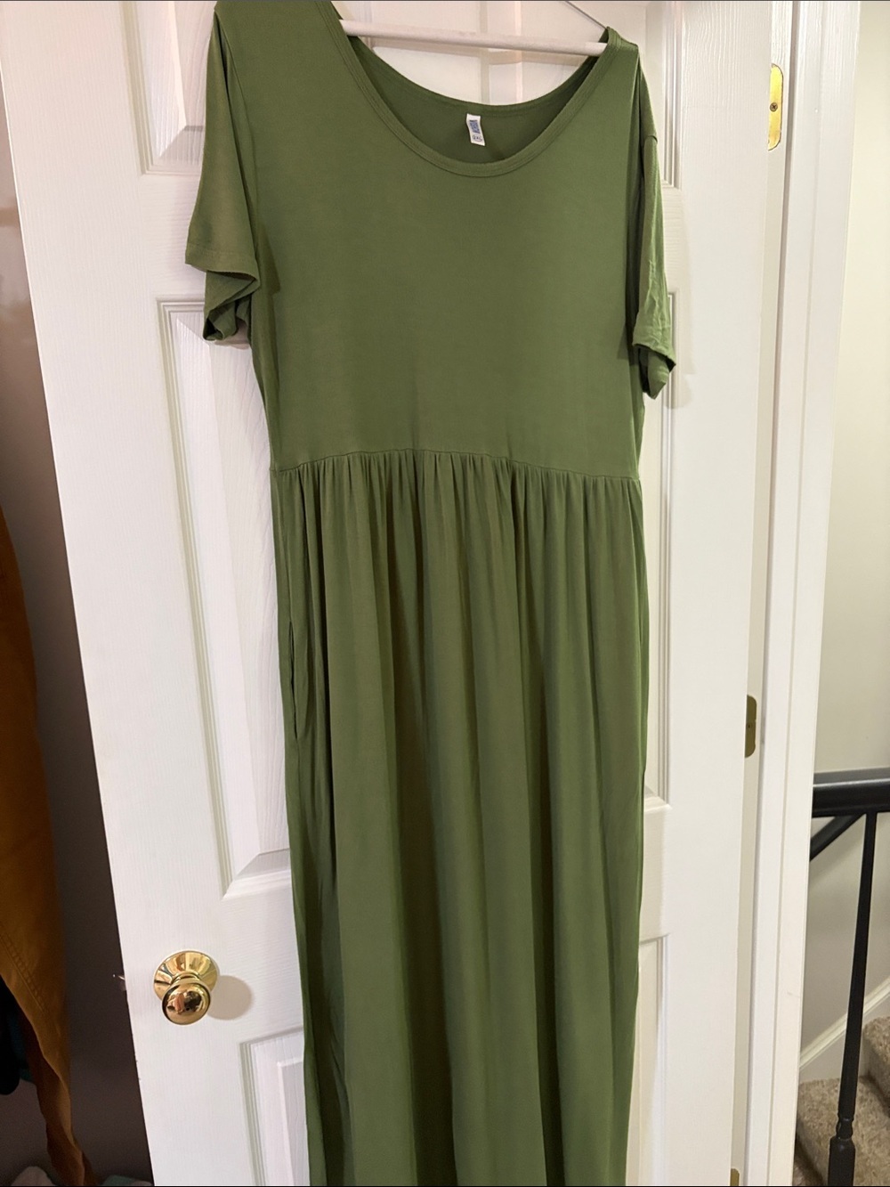 Olive Green Maxi Dress with Short Sleeves extra long for tall women! 2XL